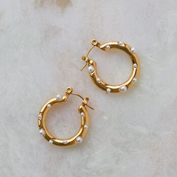 Dotted Pearl Hoop Earrings Non Tarnish, 2 of 3