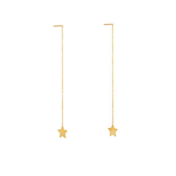 9ct Solid Gold Star Pull Through Threader Earrings, 2 of 3