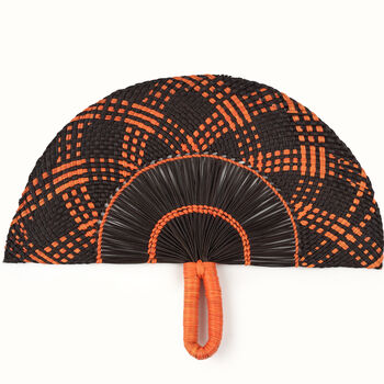 Woven Straw Black And Orange Handheld Fan, 2 of 3