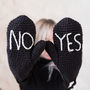 Handmade Yes No Embroidered Mittens, thumbnail 3 of 8