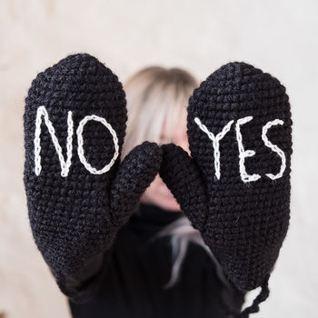 Handmade Yes No Embroidered Mittens, 3 of 8