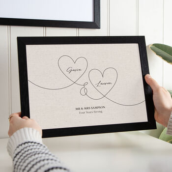 Names In Hearts Linen 4th Anniversary Print, 2 of 3