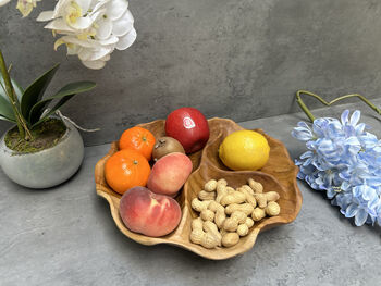 30cm Handcrafted Teak Wooden Triple Fruit Nuts Bowl, 5 of 12