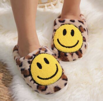 Women's Leopard Print Slippers With Happy Face, 2 of 2