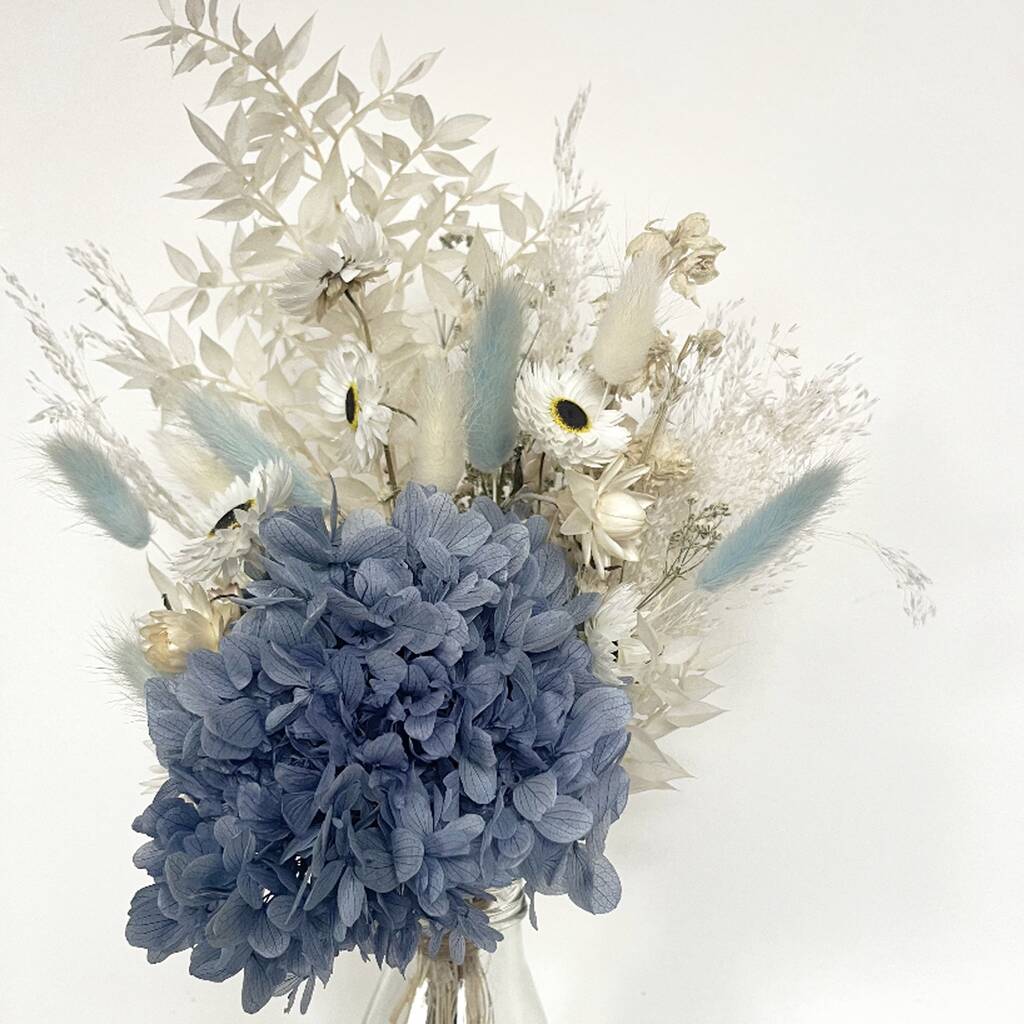 Blue Hydrangea Dried Flower Posy With Jar, 1 of 5