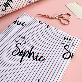 Personalised Name And Pin Stripe Christmas Paper, 4 of 7