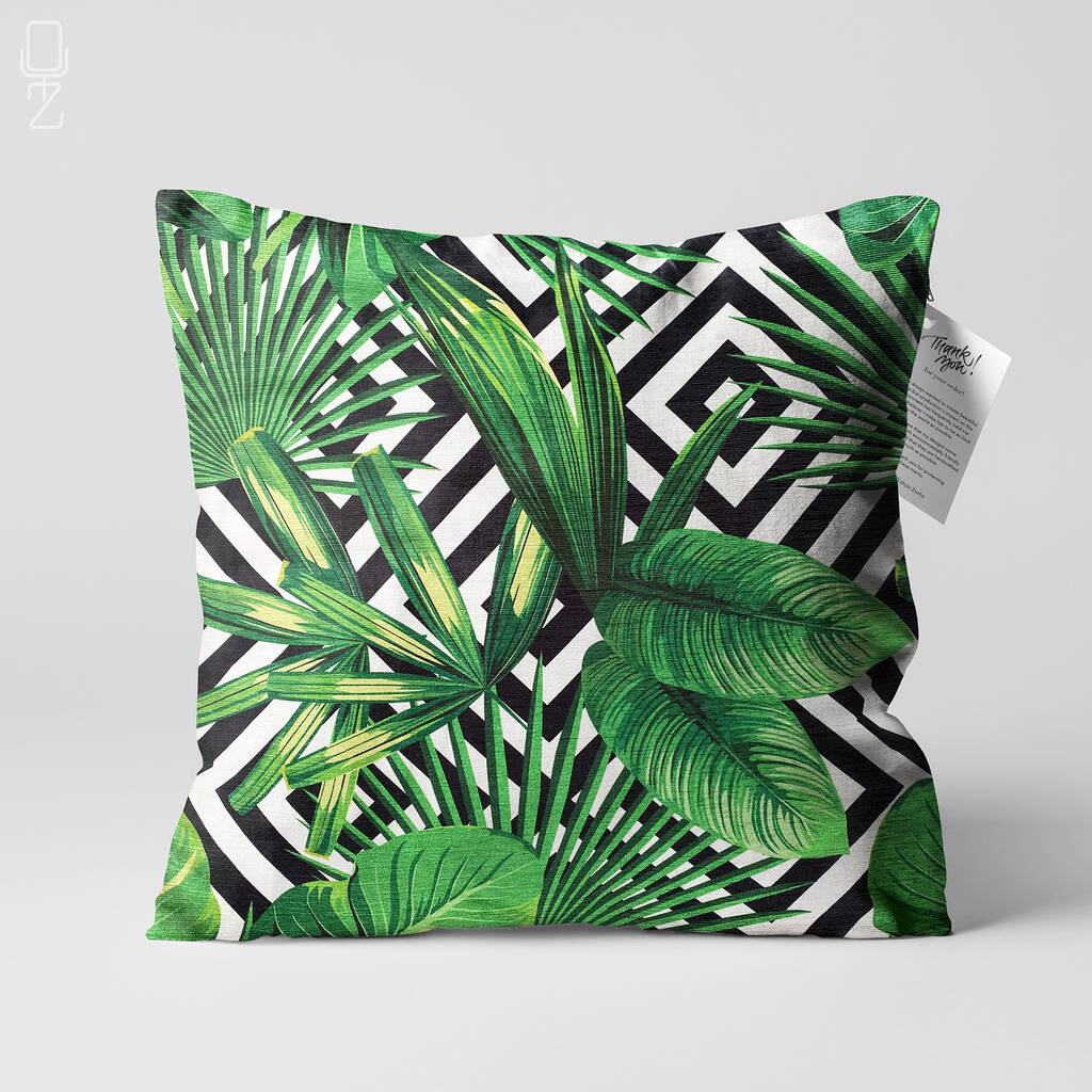 Green Tropical Palm Leaves Cushion Cover 55x55cm, 1 of 7