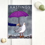 Funny Rainy Seagull Hastings Postcard, thumbnail 1 of 3