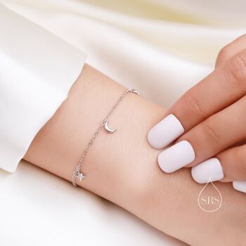 Sterling Silver Moon And Cz Star Bracelet, 6 of 11