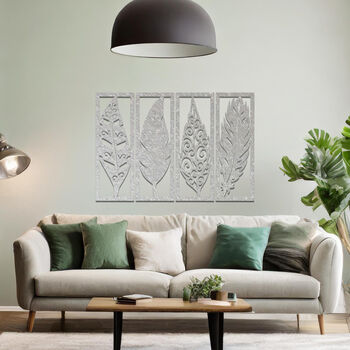 Contemporary Metal Feather Silhouette Wall Sculpture Set For Living Room, 9 of 10