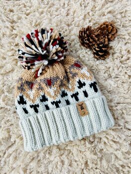 Patterned Beanie | Knitted Bobble Hat, 4 of 11