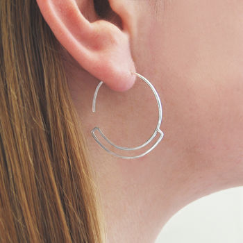 Geometric Sterling Silver Round Wire Hoop Earrings, 3 of 6