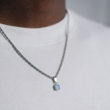 Silver Mini Blue Lace Agate Gemstone Pendant Necklace For Men, 10 of 10