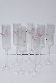 Ribbed Pink Butterfly Prosecco Glass Set Of Two, 2 of 5