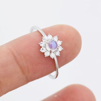 Genuine Moonstone Halo Ring In Sterling Silver, 7 of 11