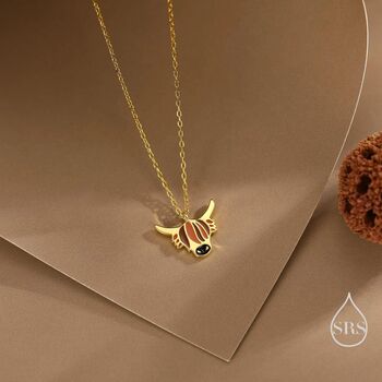 Sterling Silver Enamel Highland Cow Pendant Necklace, 3 of 12