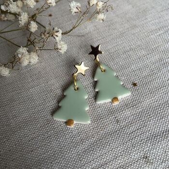 Mint Green Ceramic Christmas Tree Earrings, 4 of 6