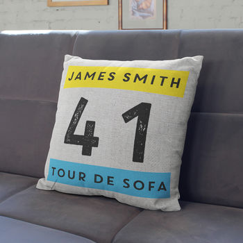 Personalised Tour De Sofa Cushion Cycling Gift For Him, 2 of 4