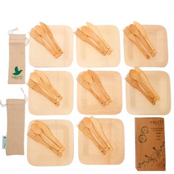 Bamboo Cutlery Set With Bamboo Plates And Pouches, 2 of 12