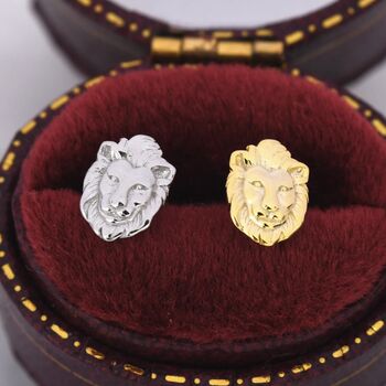 Lion Head Stud Earrings In Sterling Silver, 6 of 11