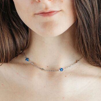 Blue Evil Eye Cross Minimalist Choker Necklace, 7 of 10