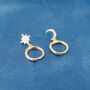 Gold Mismatch Moon And Star Hoop Earrings, Charm Earrings, thumbnail 4 of 8