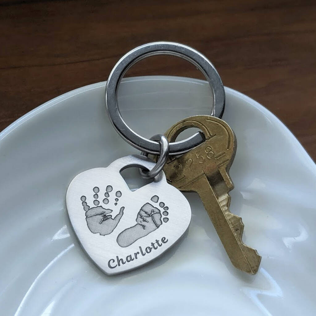 Image of Personalised Hand And Footprint Heart Keyring