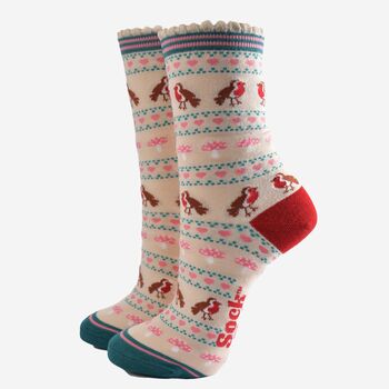 Women's Bamboo Socks Gift Box Festive Robins, 4 of 4