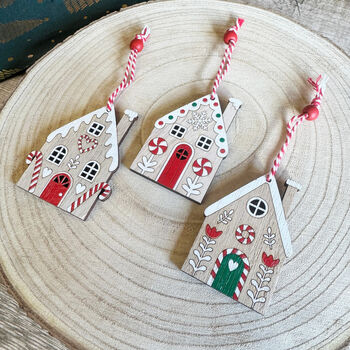 Wooden Gingerbread House Decorations Christmas Set Of Six, 6 of 8