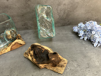 16cm Molten Glass Square Bowl On Teak Root Base, 9 of 12