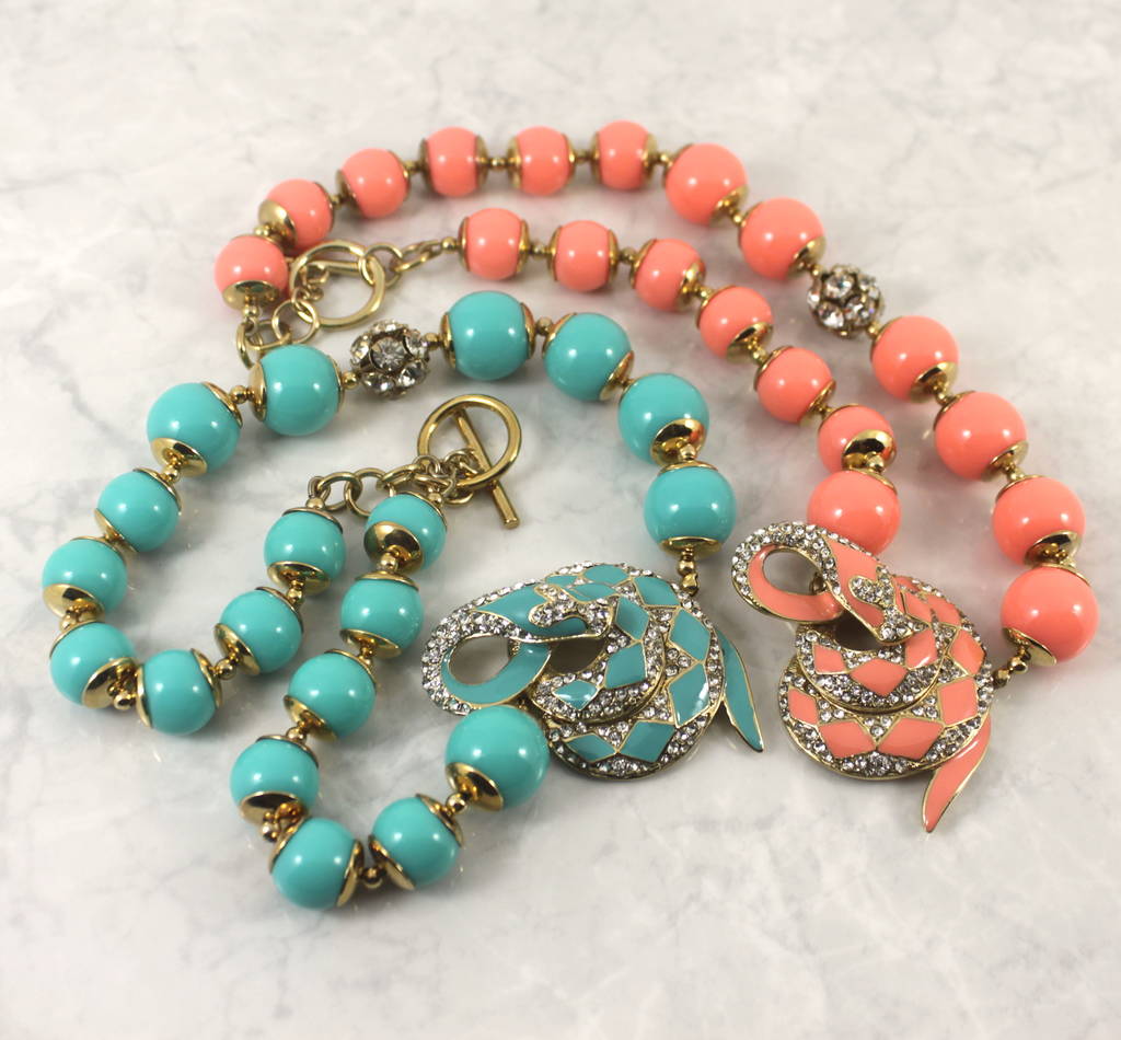 Coral And Turquoise Statement Snake Necklace By Lucy Loves Neko