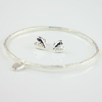 Stunning Silver Hammered Heart Bangle, 6 of 7
