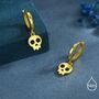 Skull Huggie Hoop Earrings In Sterling Silver, thumbnail 4 of 12