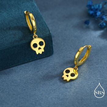Skull Huggie Hoop Earrings In Sterling Silver, 4 of 12