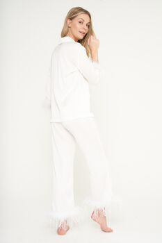 Luxury White Feather Silky Pyjama Set, 3 of 9