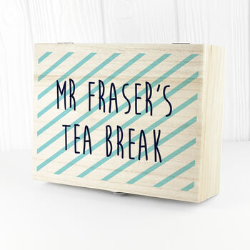 Personalised Striped Teacher's Tea Break Box With Tea, 6 of 8