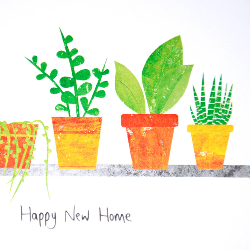 happy new home plants card by fiona clabon illustration