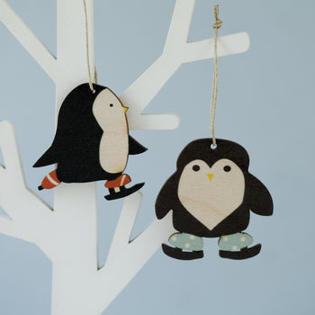 Skating Penguins Personalised Wooden Decorations, 2 of 2