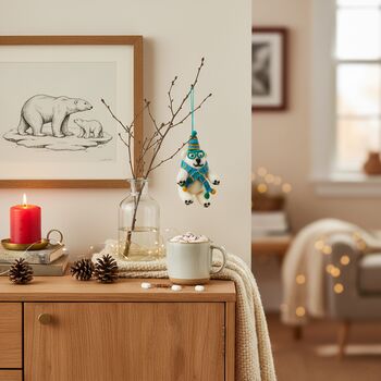Handmade Felt Cosmo Polar Bear Hanging Christmas Dec, 2 of 2
