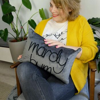 Mardy Bum Hand Embroidered Cushion, 2 of 6