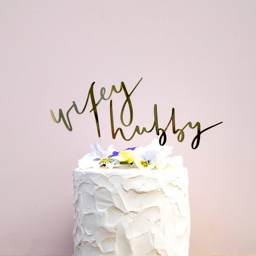 Wifey And Hubby Handwritten Wedding Cake Topper, 1 of 2