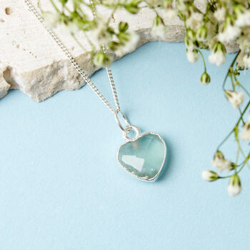 Sterling Silver Heart Aquamarine Gemstone Necklace, 2 of 7