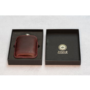 Burgundy Leather Cased Hip Flask 6oz Stainless Steel, 2 of 12