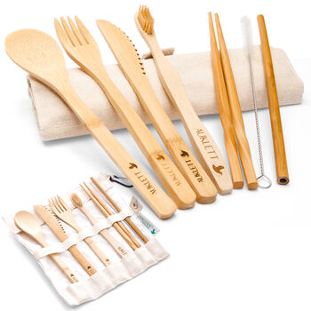 Reusable Beige Bamboo Cutlery Travel Set, 2 of 12