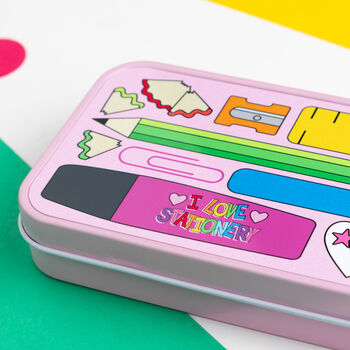 Colourful Stationery Pink Metal Pencil Tin, 6 of 8