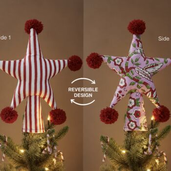 Two Sided Pom Pom Padded Fabric Star Tree Topper, 2 of 4