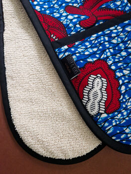 African Print Oven Gloves | Red Blue Dope Print, 3 of 3