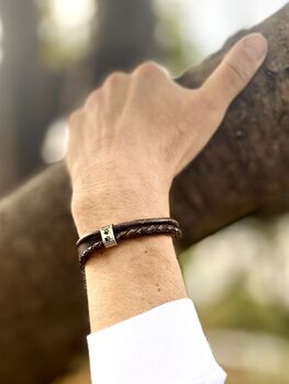 Personalised Men's Memorial Wrap Bracelet Engraved Pendant Ashes Keepsake Jewellery, 3 of 11