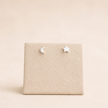 5mm Sterling Silver Mismatched Moon And Star Stud Earrings, 3 of 4