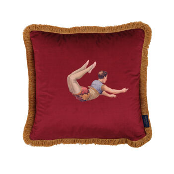 Trapeze Boy Double Sided Velvet Cushion Deep Berry Red And Stripes, 4 of 6